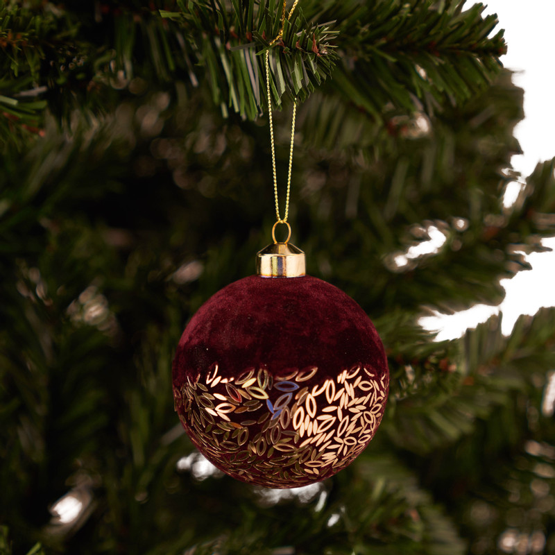 Kerstbal - bordeaux velvet met goud