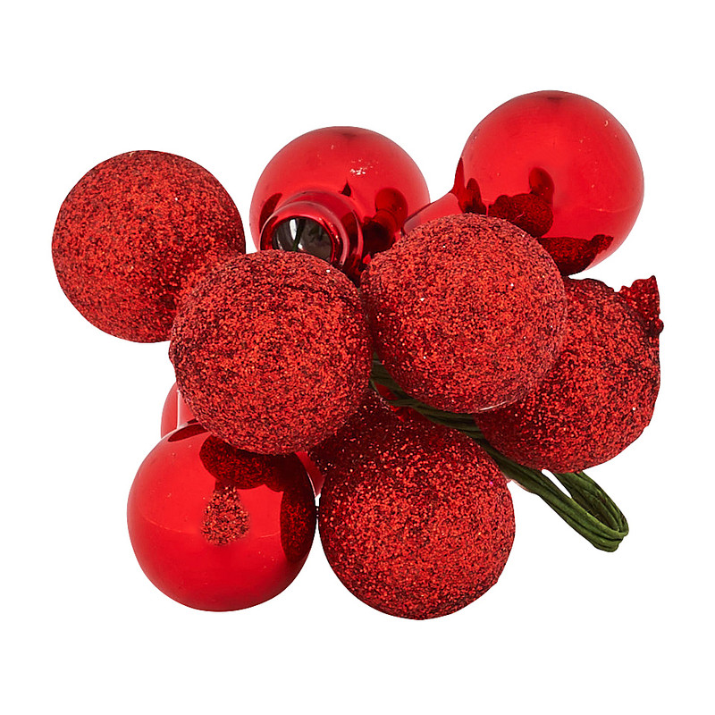 Kerstballetjes op draad - rood - ø2 cm