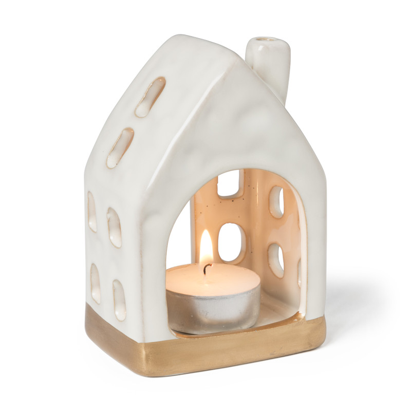 Theelichthouder huis - glazed - 7.6x5.1x11.4 cm