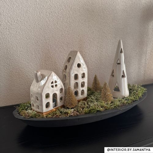 Theelichthouder huis - glazed - 7.6x5.1x11.4 cm