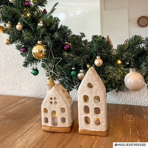 Theelichthouder huis - glazed - 7.6x5.1x11.4 cm