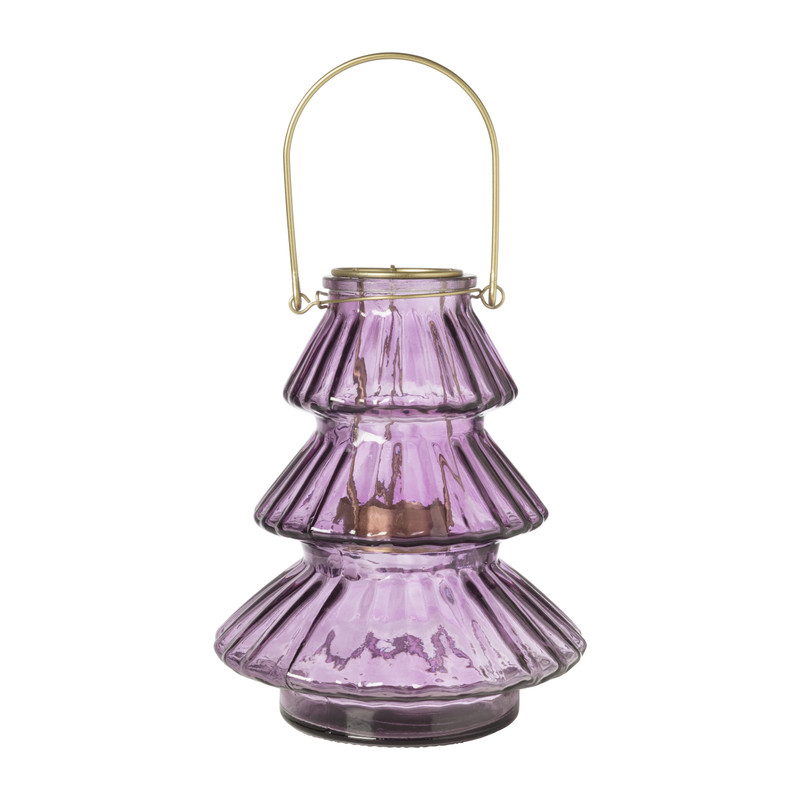 Kerstboom kaarshouder - paars - ø15x18 cm