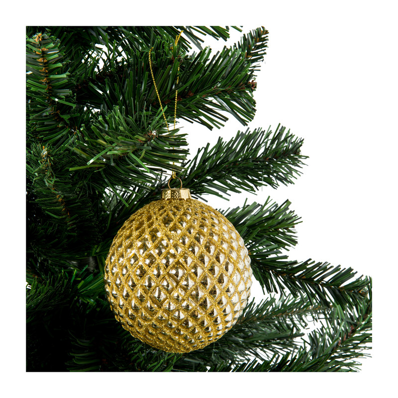 Kerstbal glitter - goudkleurig/zilverkleurig - glas