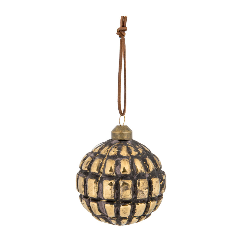 Kerstbal blok reliëf - bruin - glas