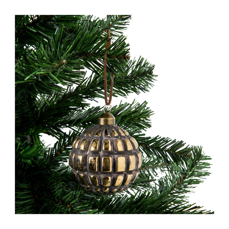 Kerstbal blok reliëf - bruin - glas