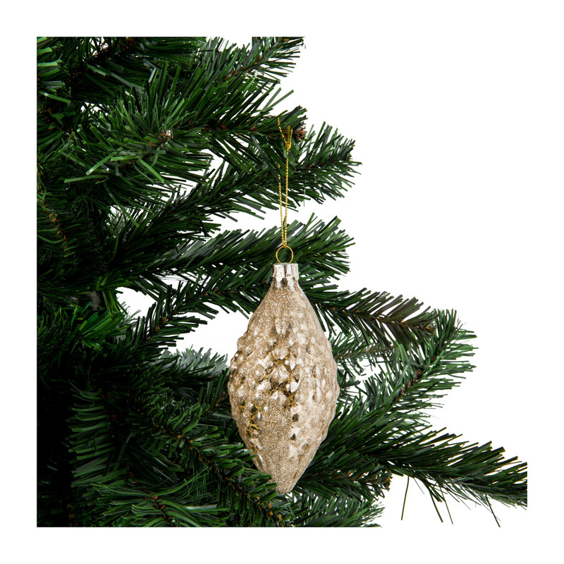 Kerstbal langwerpig - goudkleurig - glas