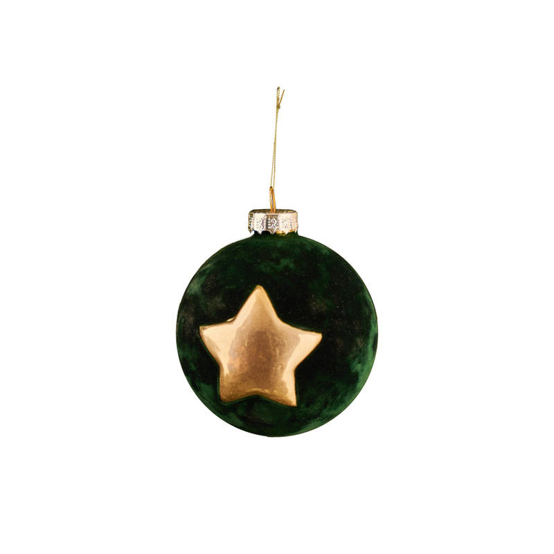 Kerstbal gouden ster - Groen - ø8 cm