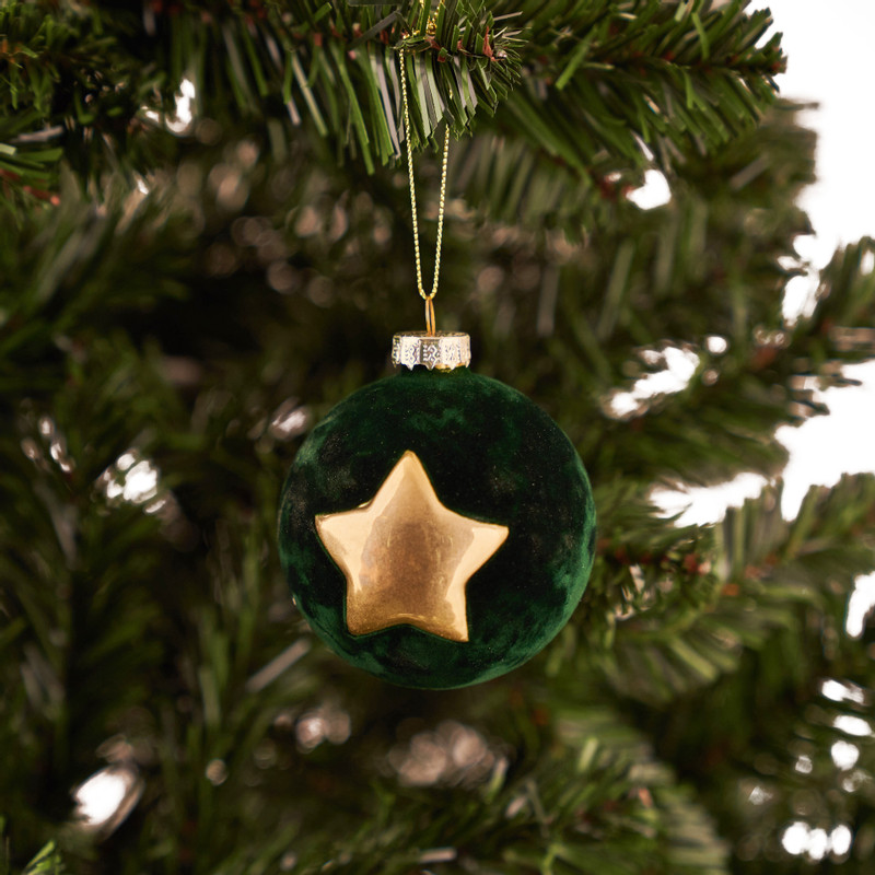 Kerstbal gouden ster - Groen - ø8 cm