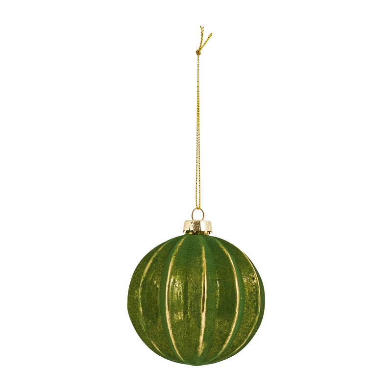 Kerstbal streep goud - groen -  Ø8 cm