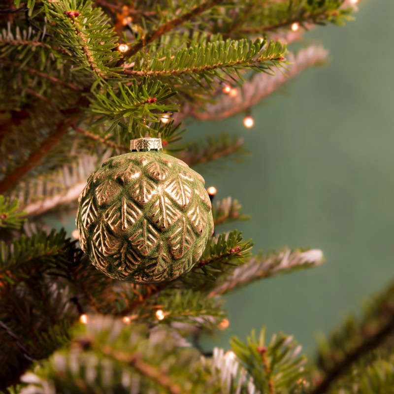 Kerstbal blad - groen -  Ø8 cm