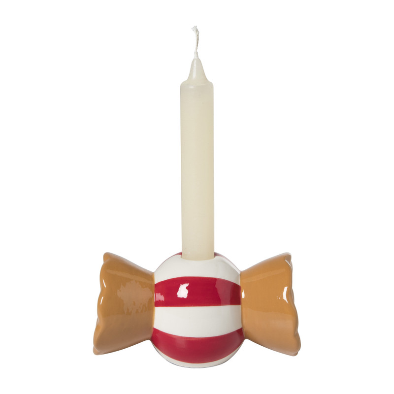 Kandelaar candy cane - rood/wit - ø7x13 cm
