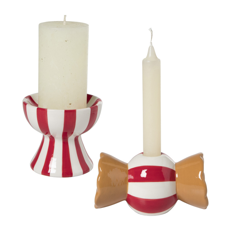 Kandelaar candy cane - rood/wit - ø7x13 cm