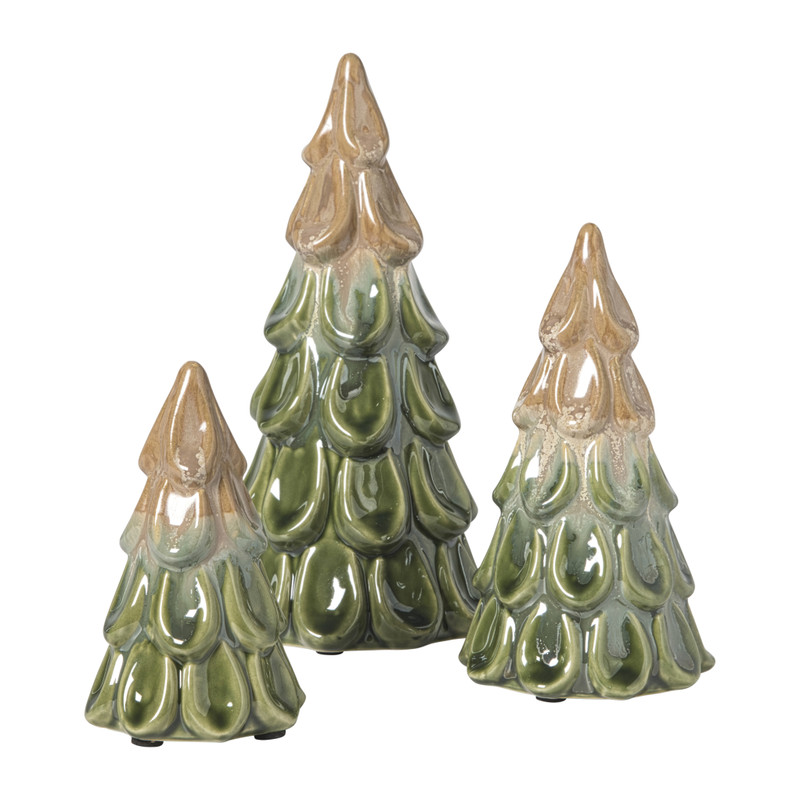 Kerstboom beeldje middel - beige/groen - ø8.5x16 cm