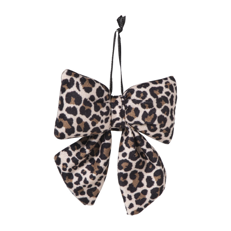 Kerststrik velvet klein - luipaardprint - 12x13 cm