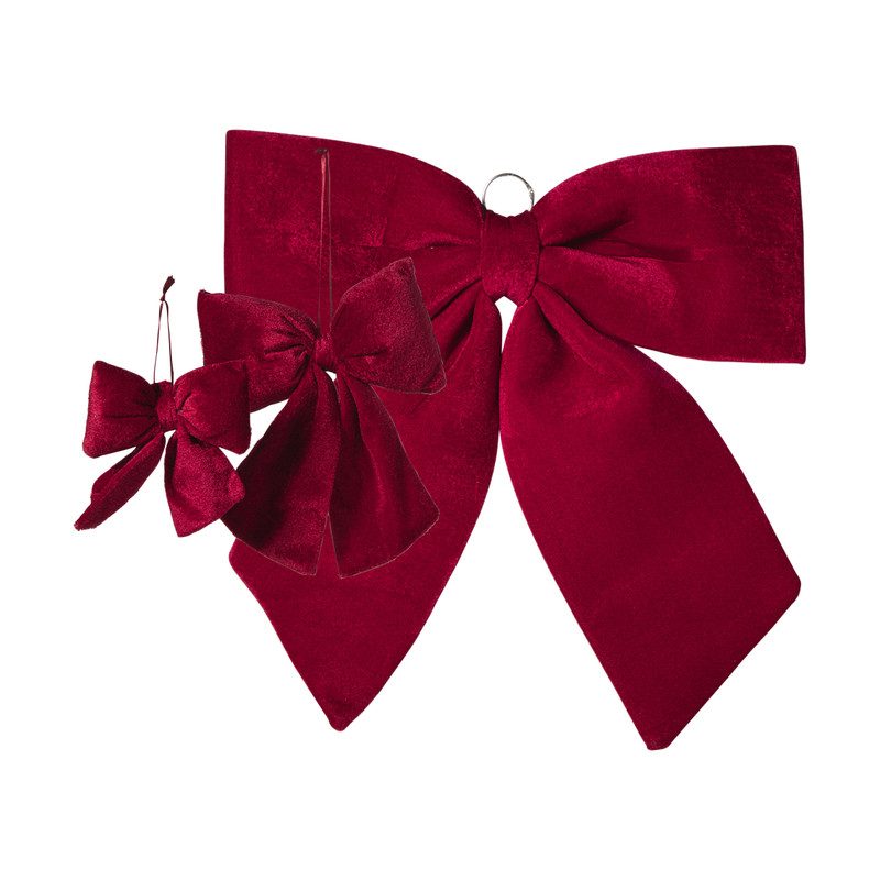 Kerststrik velvet klein - bordeauxrood - 12x13 cm
