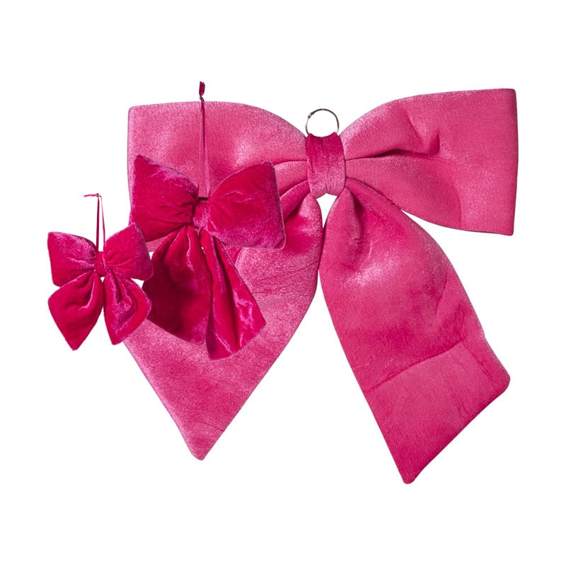 Kerststrik velvet klein - roze - 12x13 cm