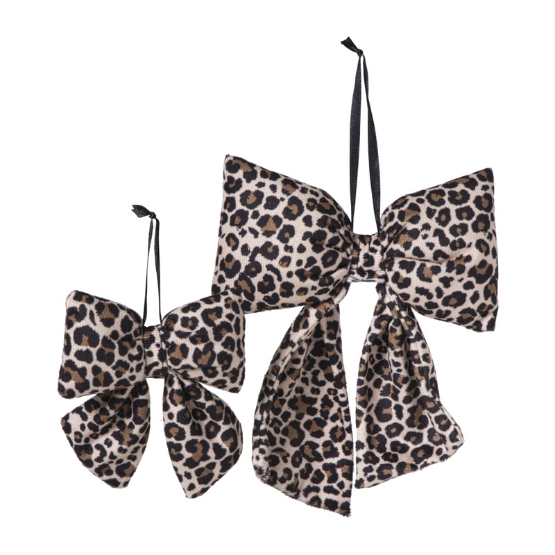 Kerststrik velvet medium - luipaardprint - 19x24 cm