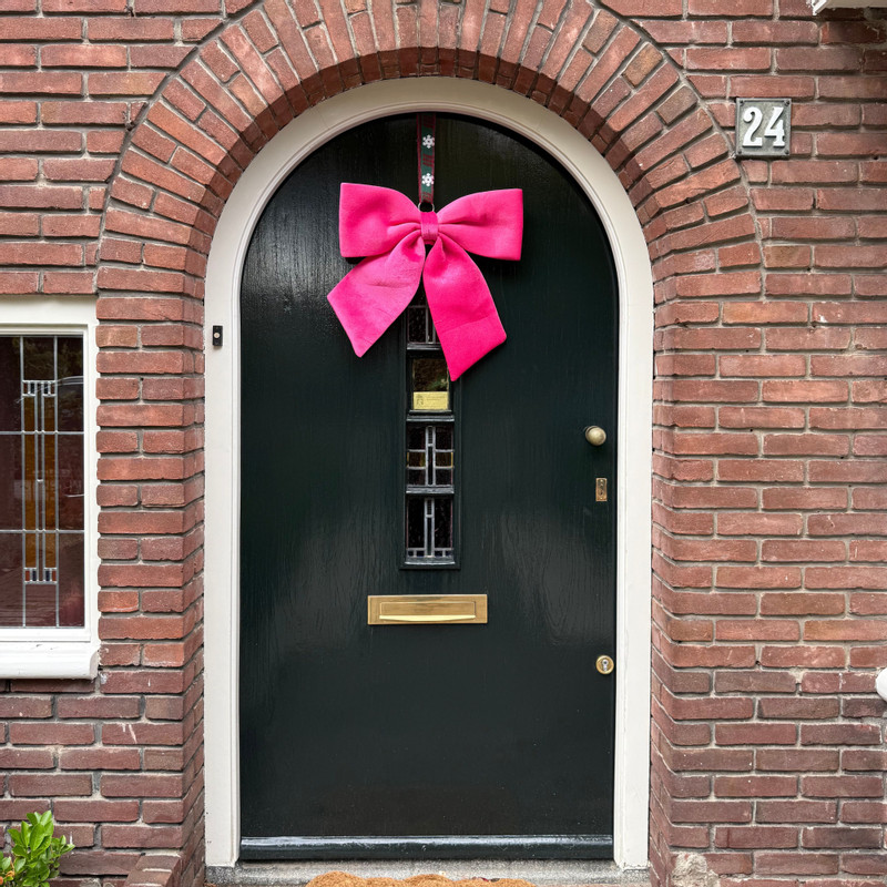 Kerststrik velvet groot - roze - 48x56 cm
