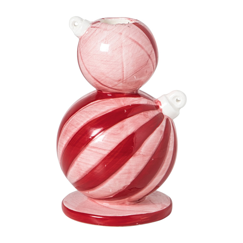 Kandelaar kerstbal groot - rood/roze - ø7.8x12.5 cm