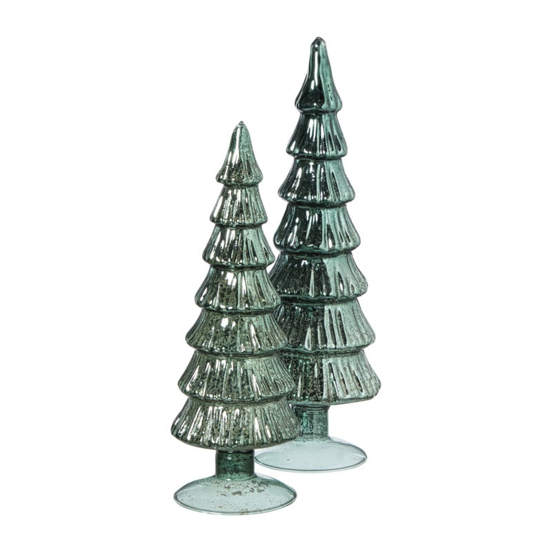 Kerstboom beeldje shiny klein - groen - ø8x24.5 cm