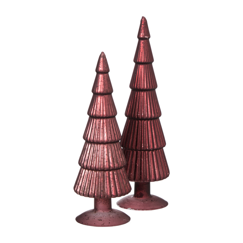 Kerstboom beeldje groot -  donkerrood - ø8x30 cm