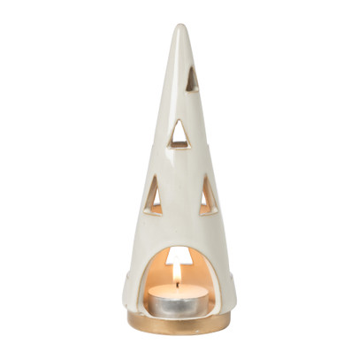 Theelichthouder kerstboom - beige - ø7x19 cm 