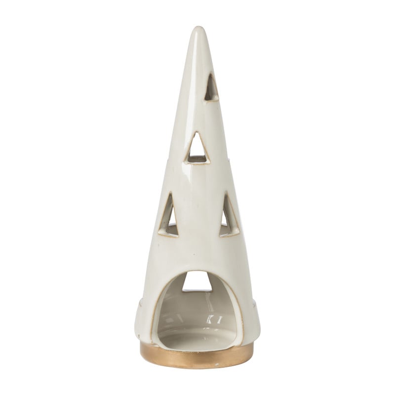 Theelichthouder kerstboom - beige - ø7x19 cm 