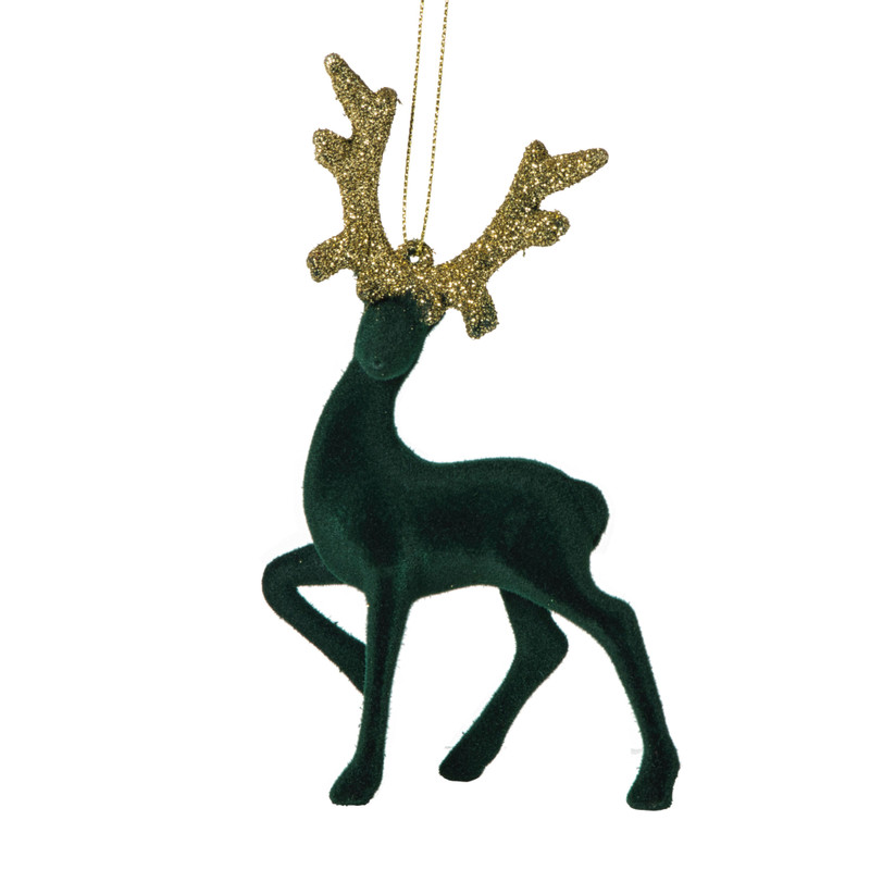 Kersthanger rendier staand - goudkleurig/zwart - 10x16 cm