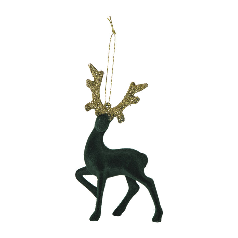 Kersthanger rendier staand - goudkleurig/zwart - 10x16 cm