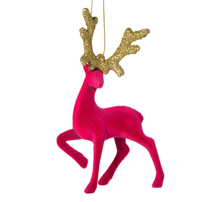 Kersthanger rendier staand - roze -10x16 cm