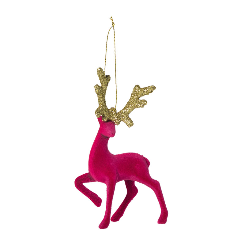 Kersthanger rendier staand - roze -10x16 cm