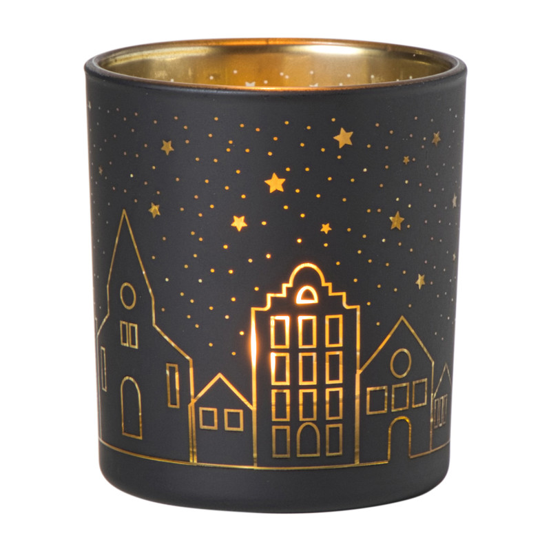 Kerst waxinelichthouder - zwart - ø7x8 cm