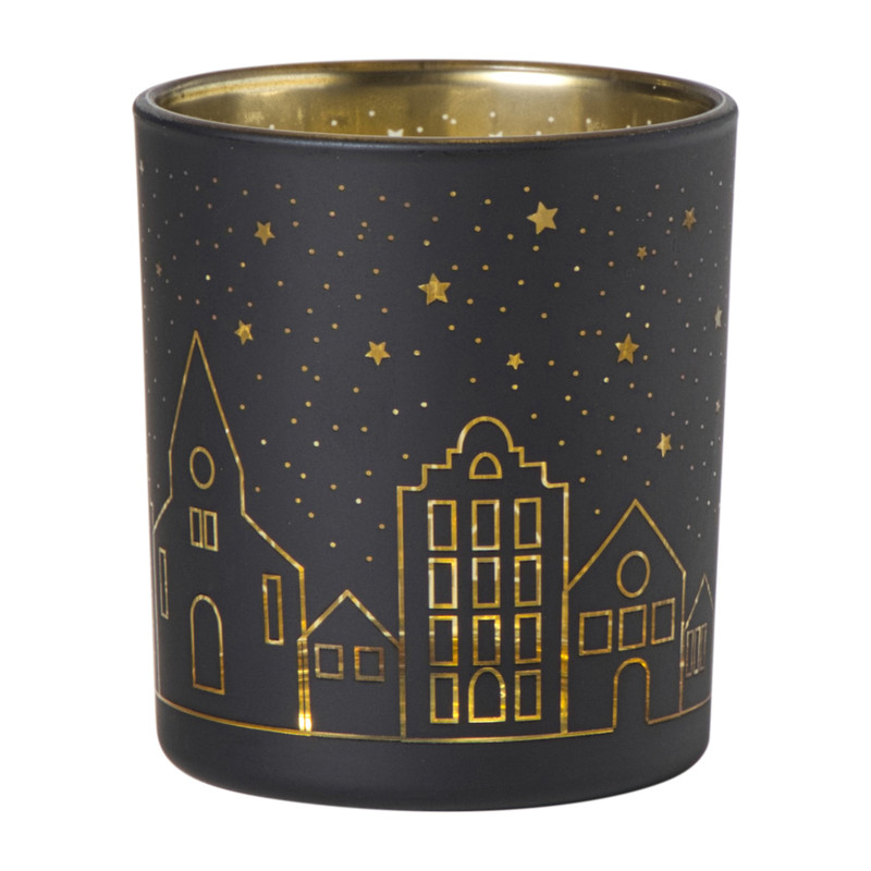 Kerst waxinelichthouder - zwart - ø7x8 cm