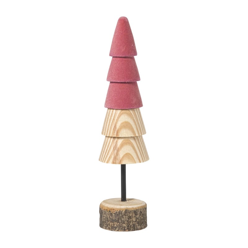 Kerstboom hout - bruin/roze - ø5x19 cm