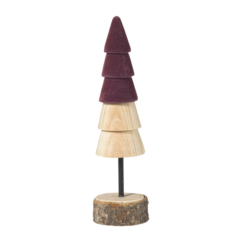 Kerstboom hout - bruin/bordeauxrood - ø5x19 cm