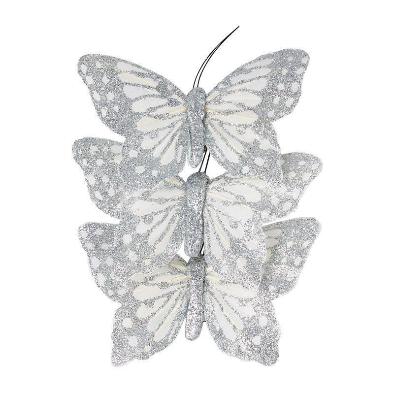 Vlinders op clip - zilverkleurig - 3 stuks
