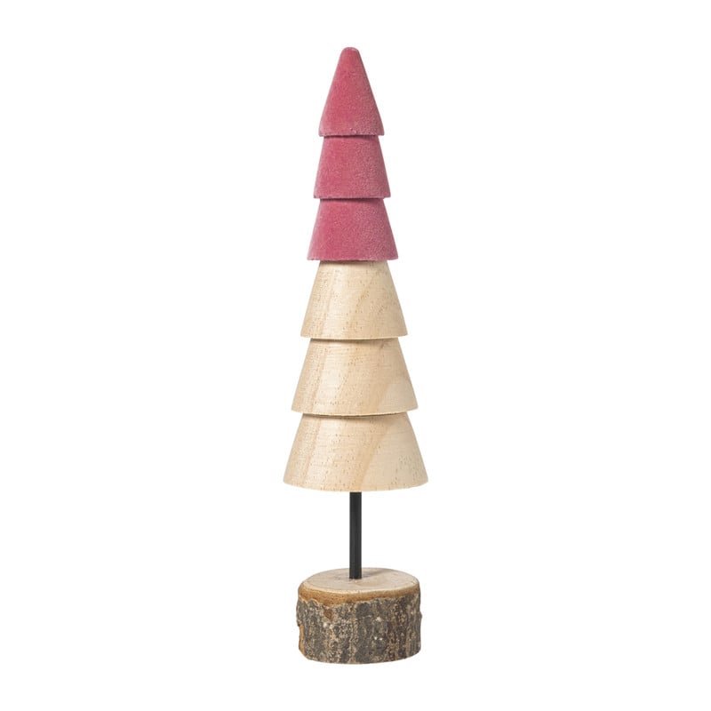 Kerstboom hout - bruin/roze - ø6x24 cm