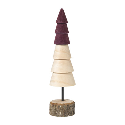 Kerstboom hout - bruin/bordeauxrood - ø6x24 cm