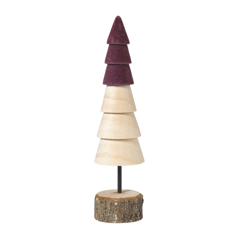 Kerstboom hout - bruin/bordeauxrood - ø6x24 cm