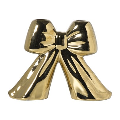 Kerst kandelaar strik Sharada - goudkleurig - 17x21.5x6.5 cm