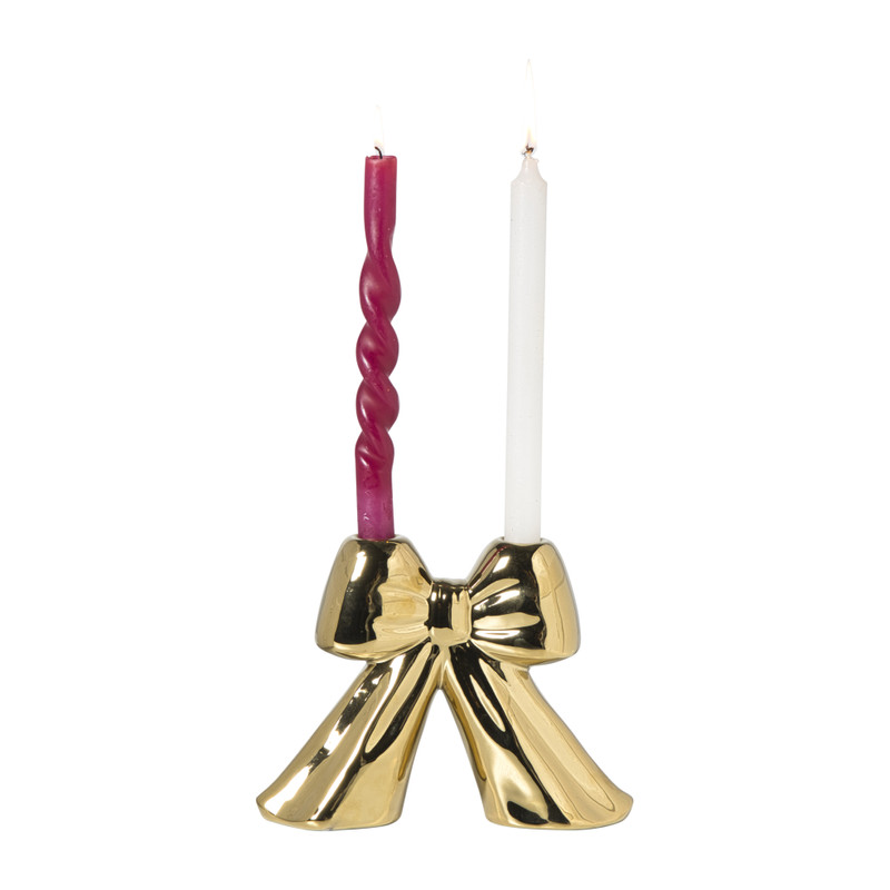 Kerst kandelaar strik Sharada - goudkleurig - 17x21.5x6.5 cm