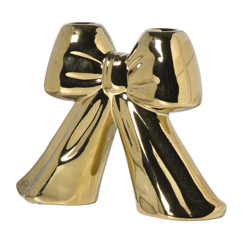 Kerst kandelaar strik Sharada - goudkleurig - 17x21.5x6.5 cm