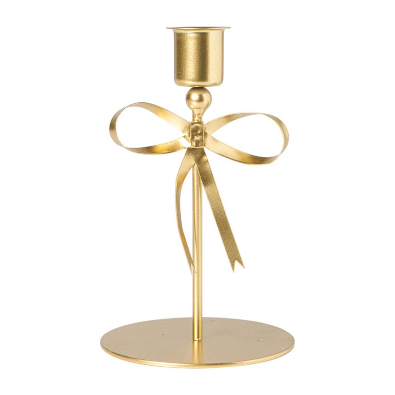 Kerst kandelaar strik Kim - goudkleurig - ø9x15 cm