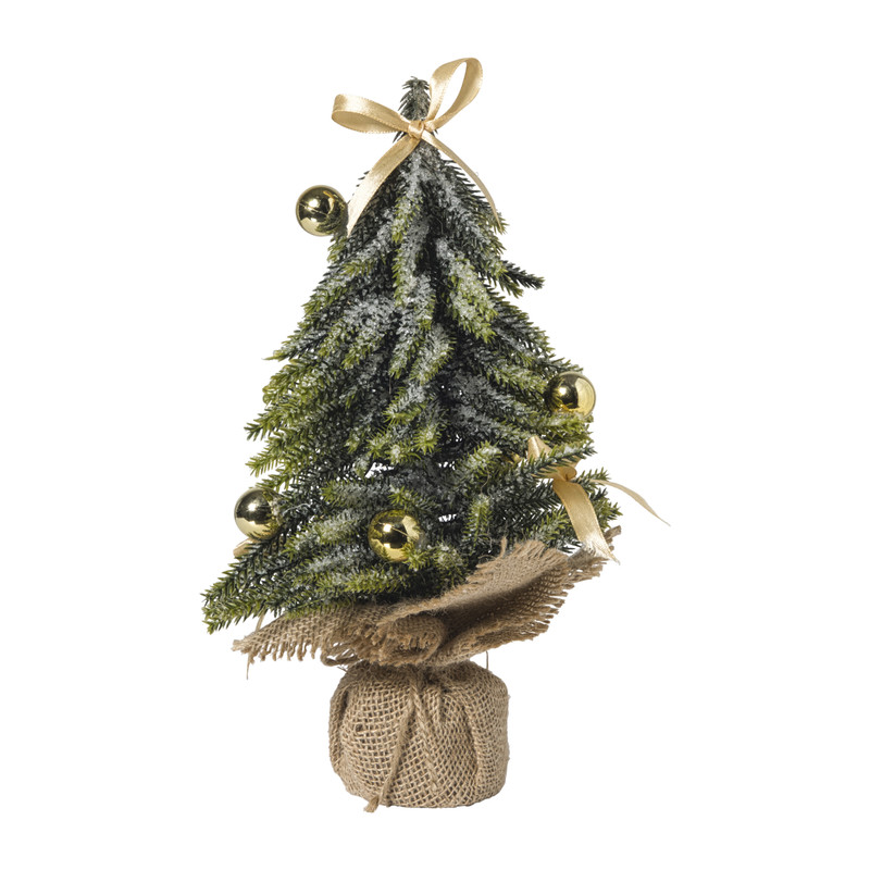 Mini kerstboom - groen/goudkleurig - 27 cm