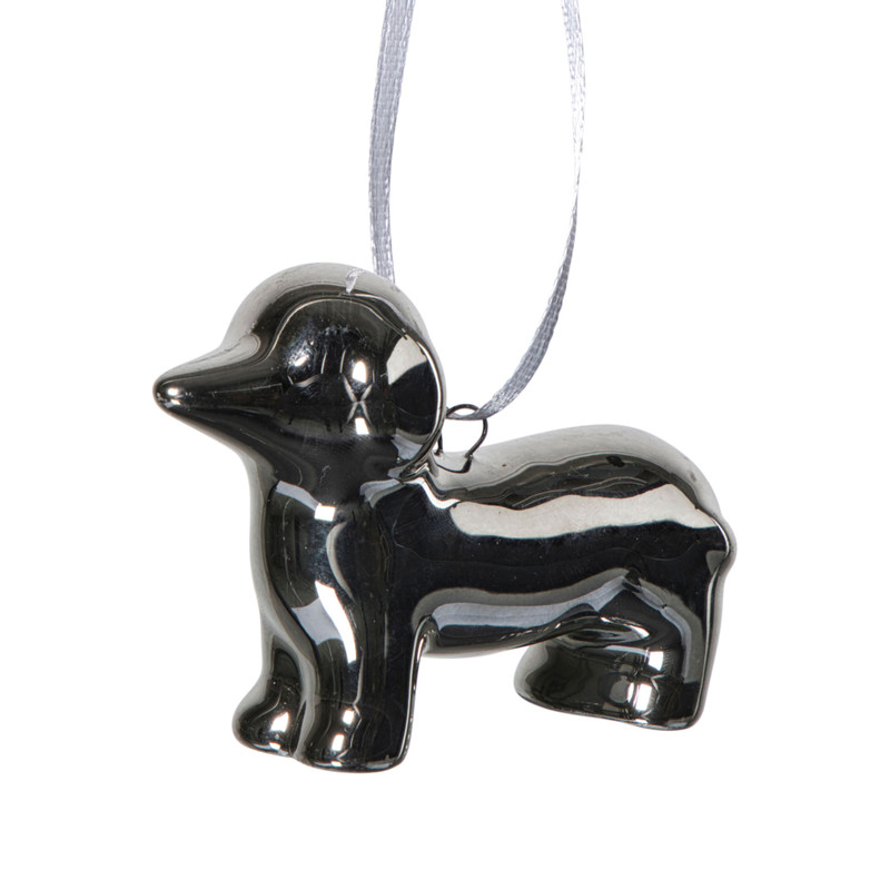 Kersthanger teckel - zilverkleurig - 6.7x3x7.8 cm