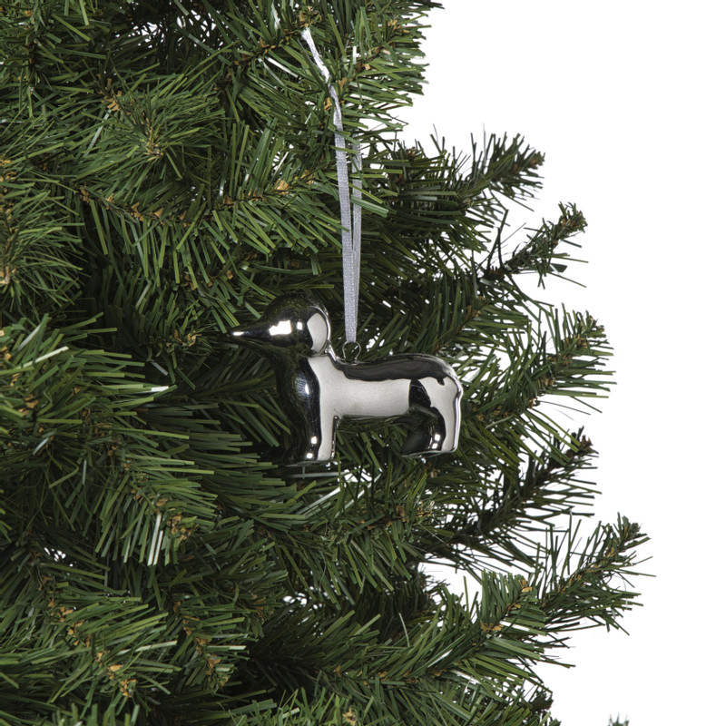 Kersthanger teckel - zilverkleurig - 6.7x3x7.8 cm