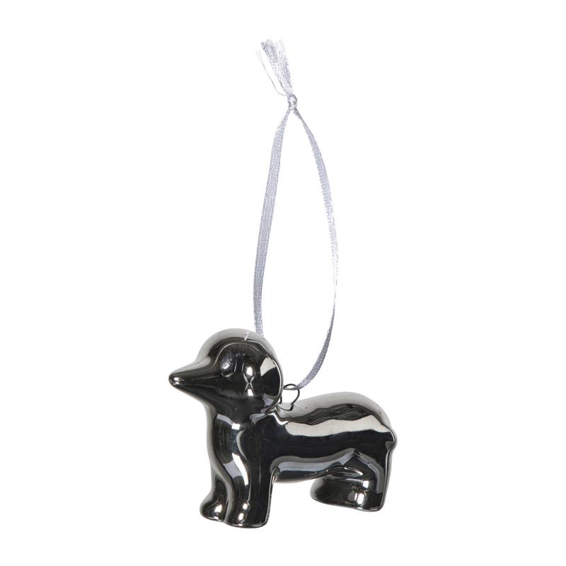 Kersthanger teckel - zilverkleurig - 6.7x3x7.8 cm