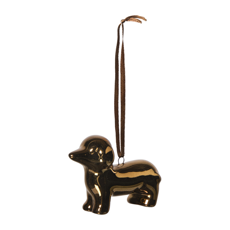 Kersthanger teckel - bruin - 6.7x3x7.8 cm