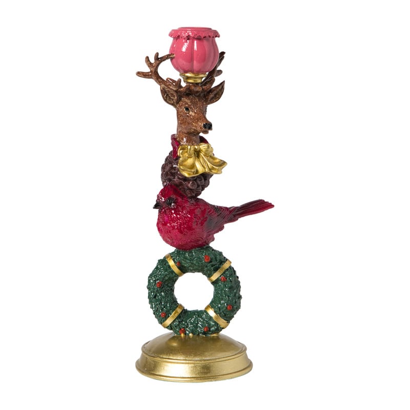 Kandelaar kerst met rendier en krans - 29 cm