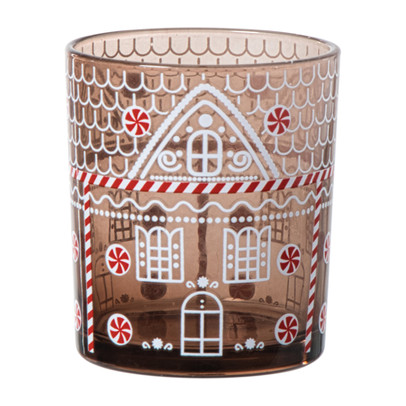 Kerst waxinelichthouder klein - bruin - ø7x8 cm